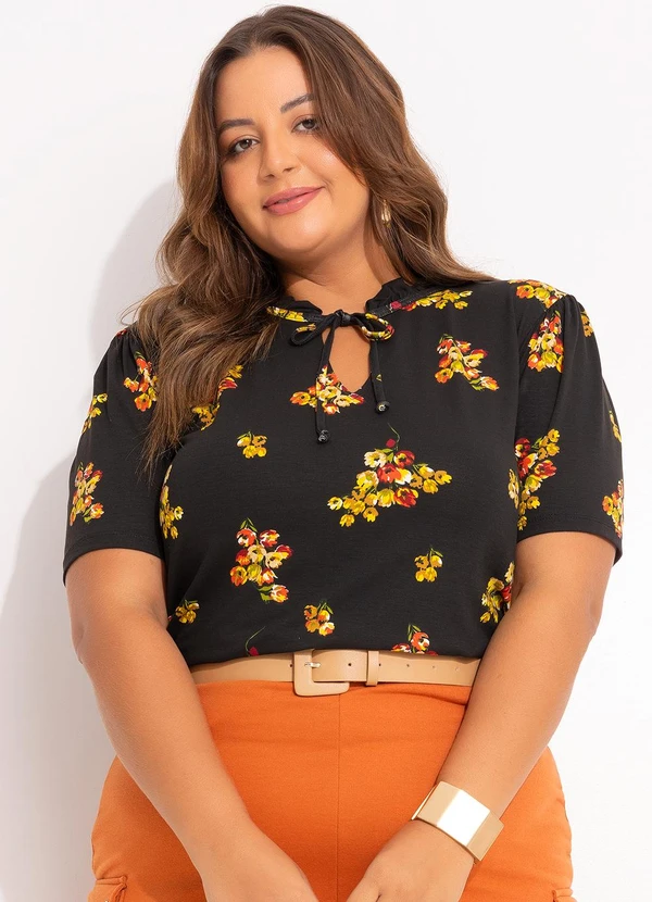 Marguerite - Blusa Buquê de Flores em Malha de Viscose