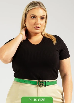 Cativa - Blusa Canelada Básica Plus Size Preto - CATIVA