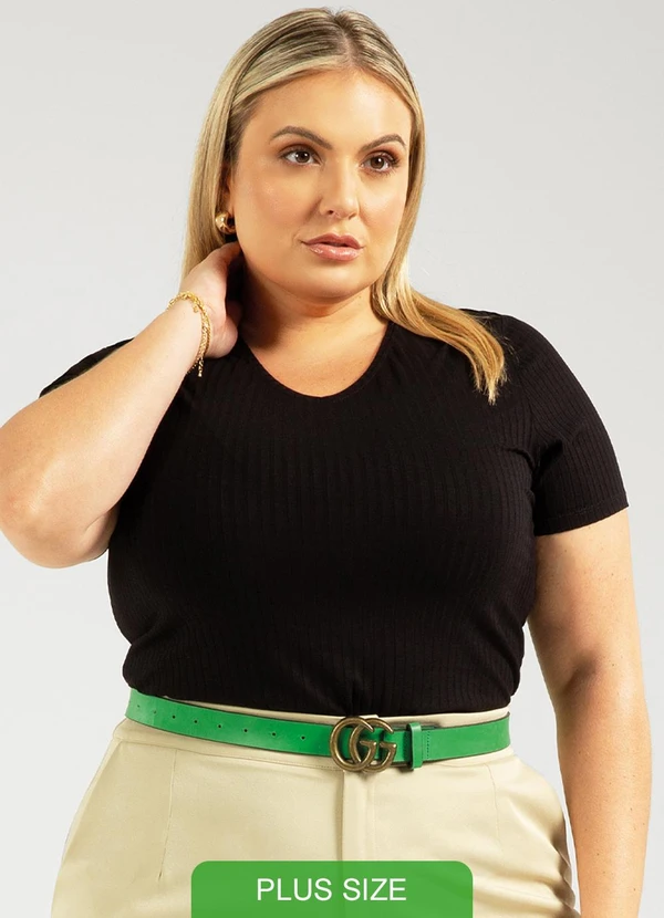 Cativa - Blusa Canelada Básica Plus Size Preto