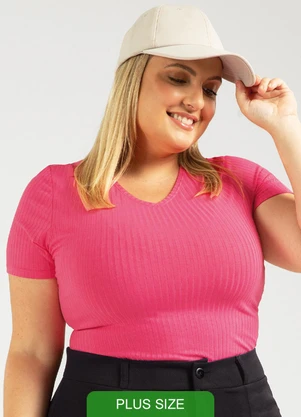 Cativa - Blusa Canelada Básica Plus Size Rosa - CATIVA