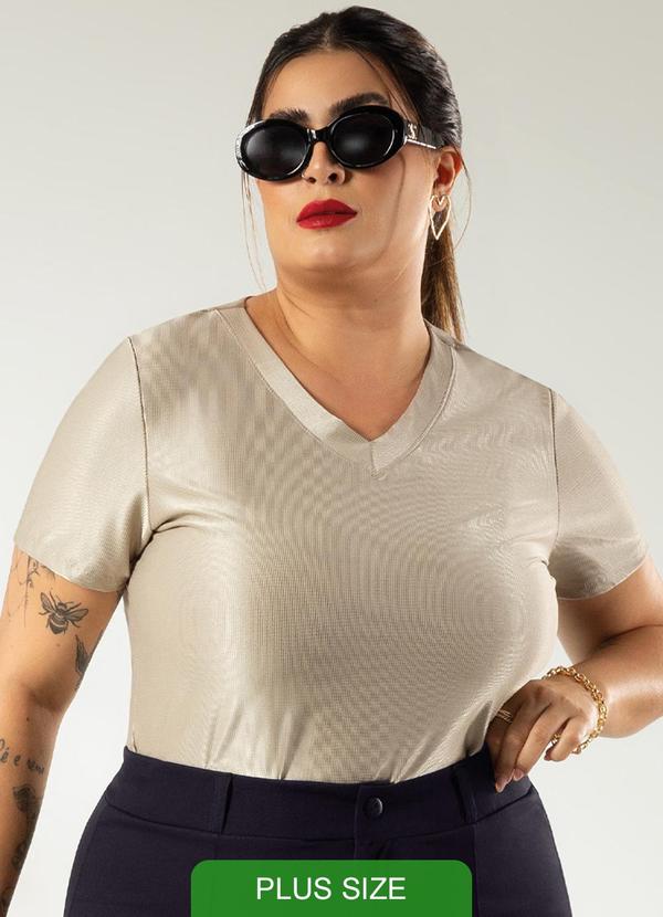 Cativa - Blusa Canelada com Decote em V Bege