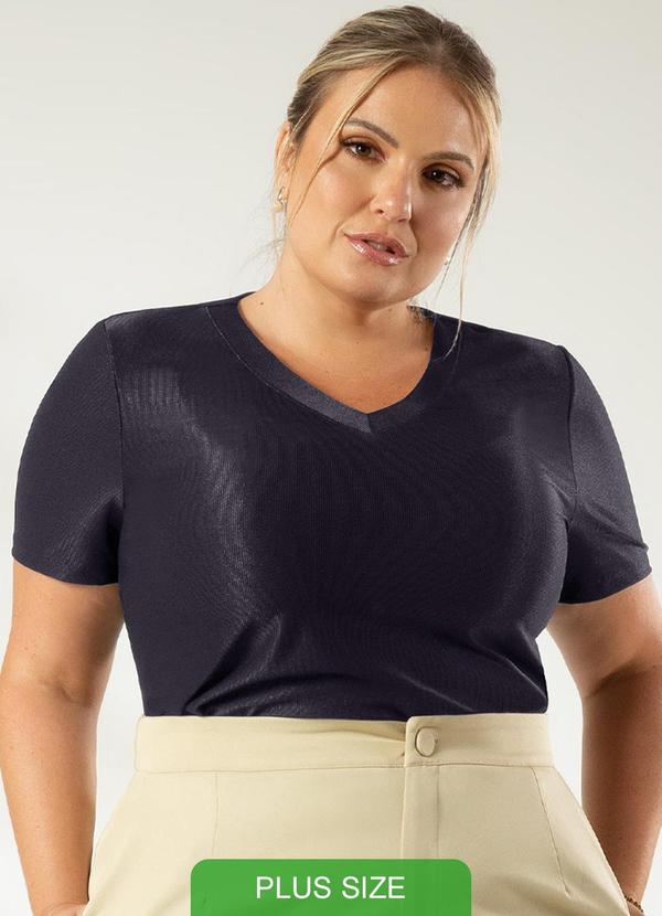 Cativa - Blusa Canelada com Decote em V Preto