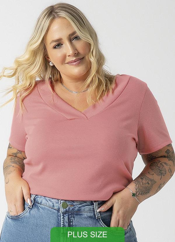 Habana - Blusa Canelada com Decote em V Rosa