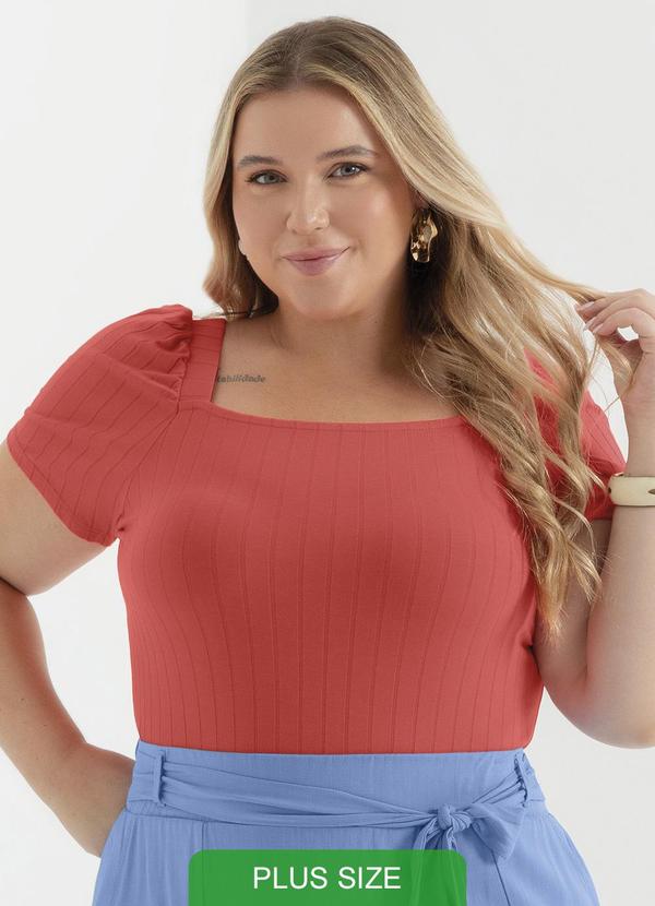 Cativa - Blusa Canelada com Manga Bufante Laranja