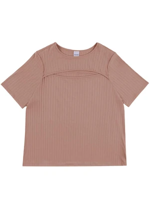 Malwee - Blusa Canelada Cut Out PlusMarrom Claro - MALWEE