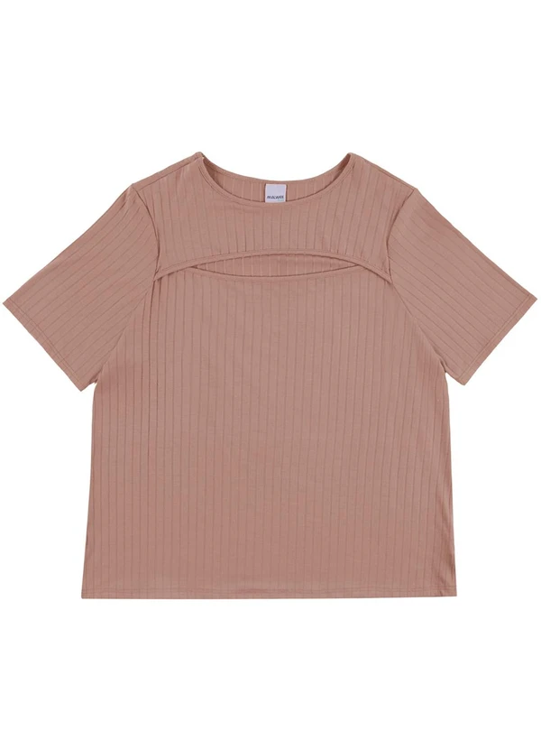 Malwee - Blusa Canelada Cut Out PlusMarrom Claro