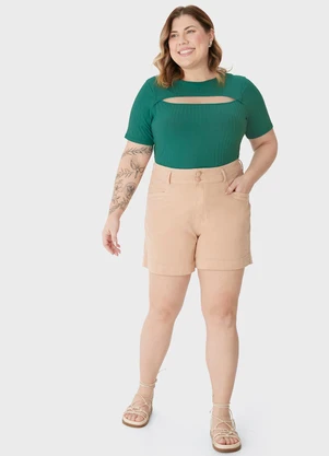 Malwee - Blusa Canelada Cut Out PlusVerde  - MALWEE