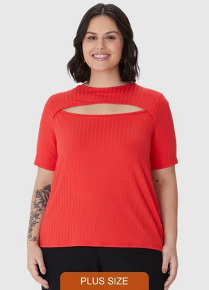 Malwee - Blusa Canelada Cut Out PlusVermelho - MALWEE