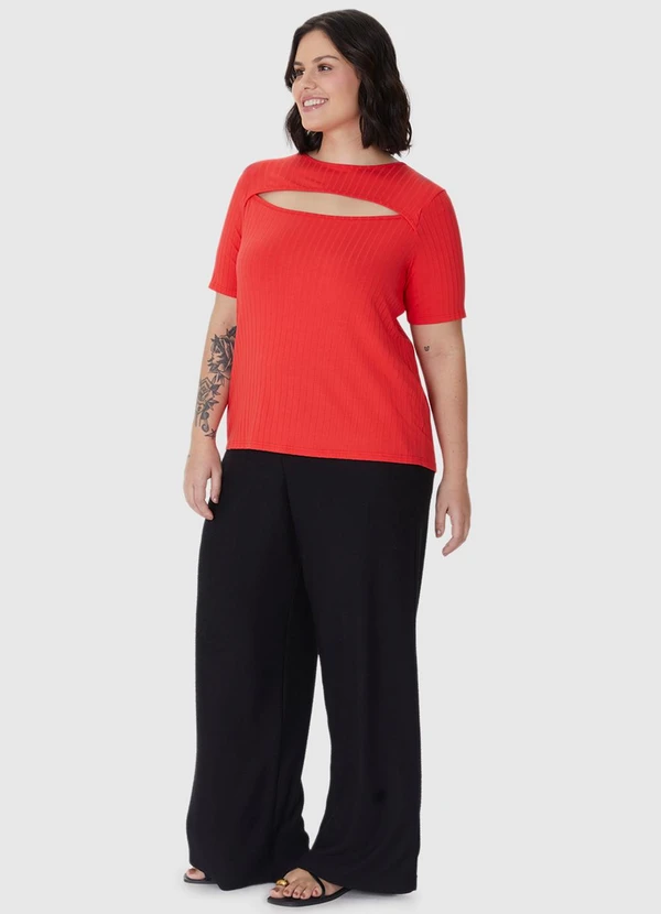 Malwee - Blusa Canelada Cut Out PlusVermelho 3