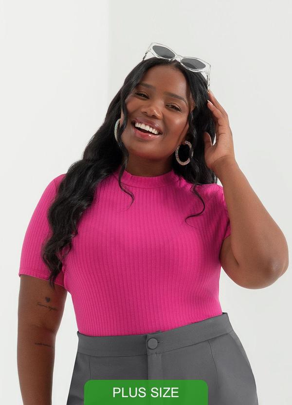 Cativa - Blusa Canelada de Gola Alta Rosa