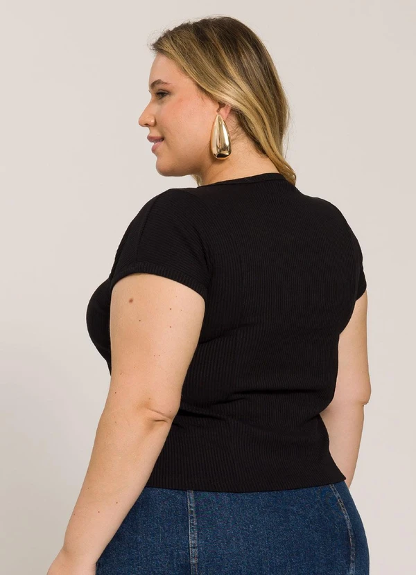 Lisamour - Blusa Canelada de Manga Curta Preta 2