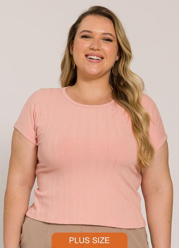 Lisamour - Blusa Canelada de Manga Curta Rosa