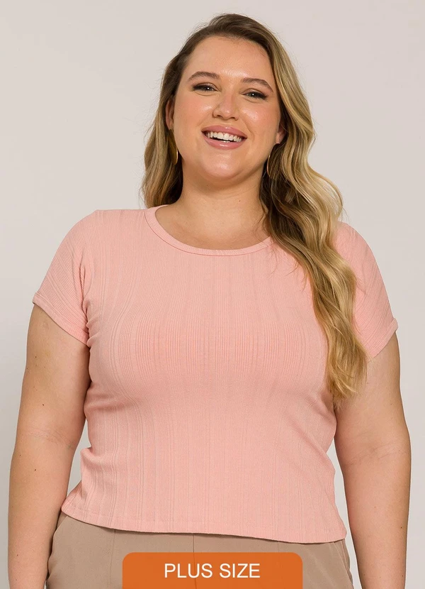 Lisamour - Blusa Canelada de Manga Curta Rosa