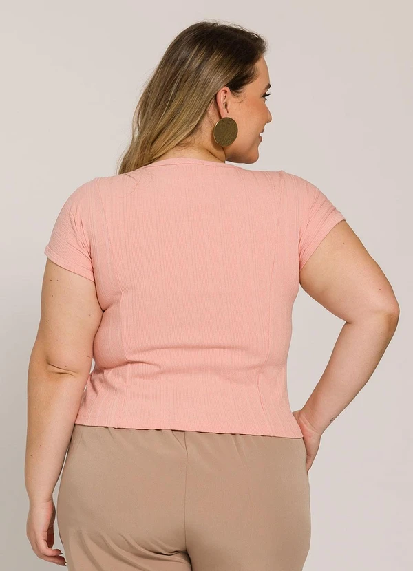 Lisamour - Blusa Canelada de Manga Curta Rosa 1