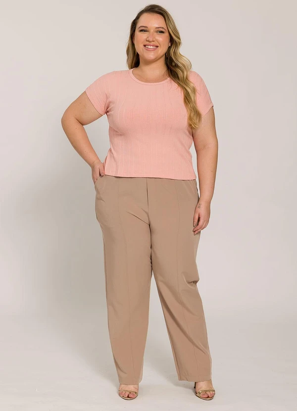 Lisamour - Blusa Canelada de Manga Curta Rosa 3