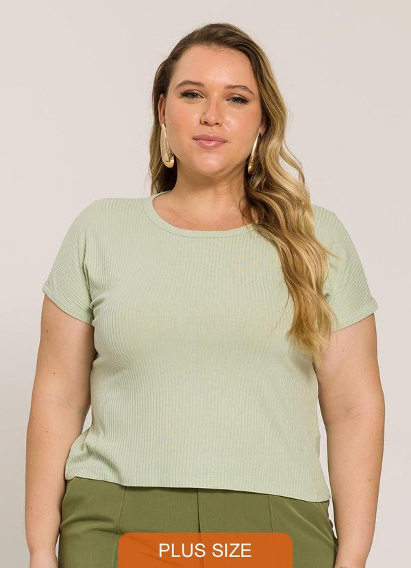 Lisamour - Blusa Canelada de Manga Curta Verde