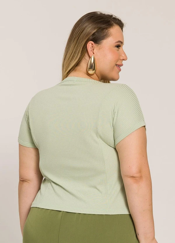 Lisamour - Blusa Canelada de Manga Curta Verde 2