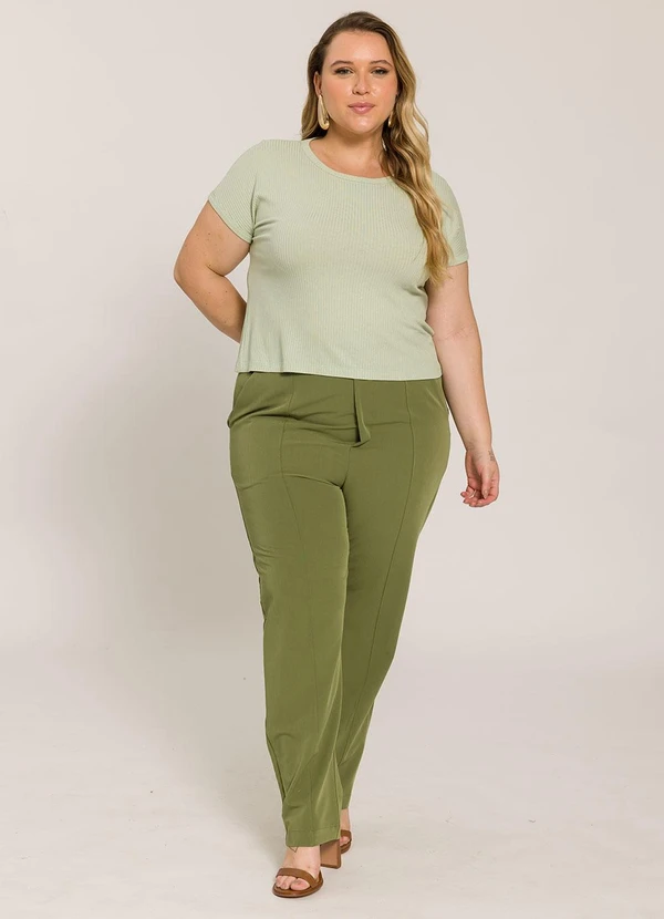 Lisamour - Blusa Canelada de Manga Curta Verde 3