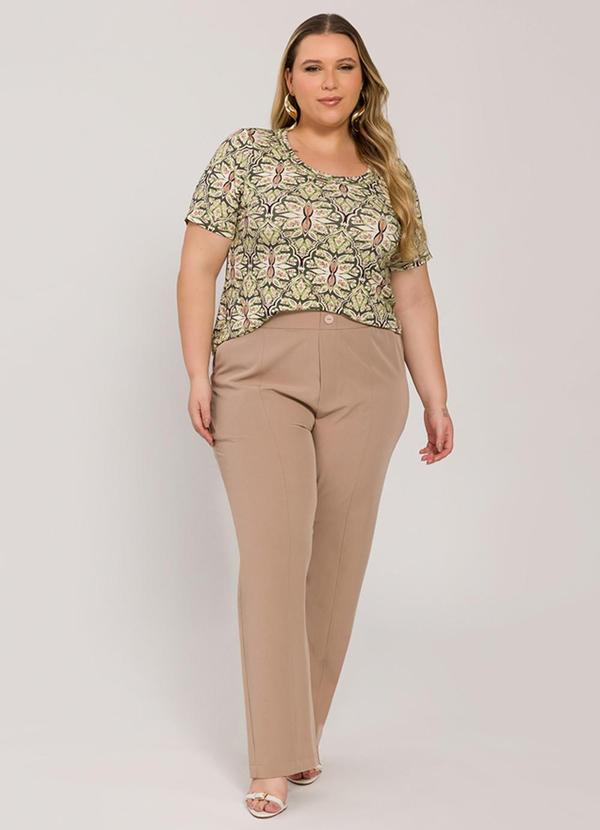 Lisamour - Blusa Canelada de Manga Curta Verde 1