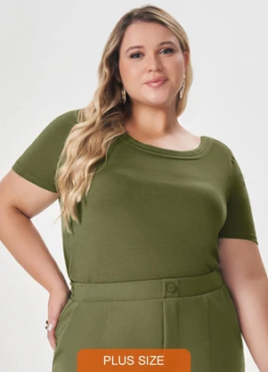 Lisamour - Blusa Canelada de Manga Curta Verde - LISAMOUR