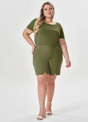 Lisamour - Blusa Canelada de Manga Curta Verde - LISAMOUR