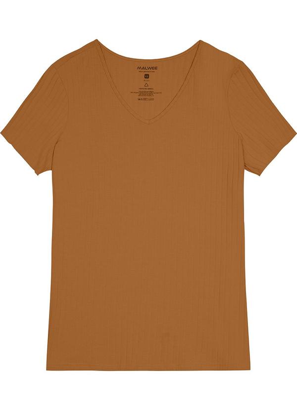 Malwee - Blusa Canelada Decote V Feminino Malwee Marrom 2
