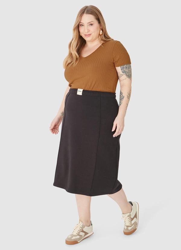 Malwee - Blusa Canelada Decote V Feminino Malwee Marrom 7