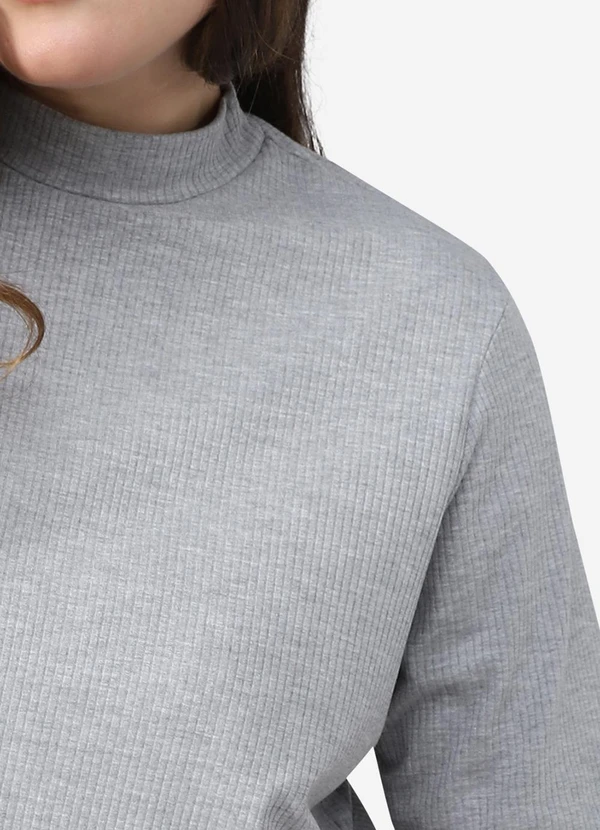 Basicamente - Blusa Canelada Gola Alta Plus Mescla Claro 3