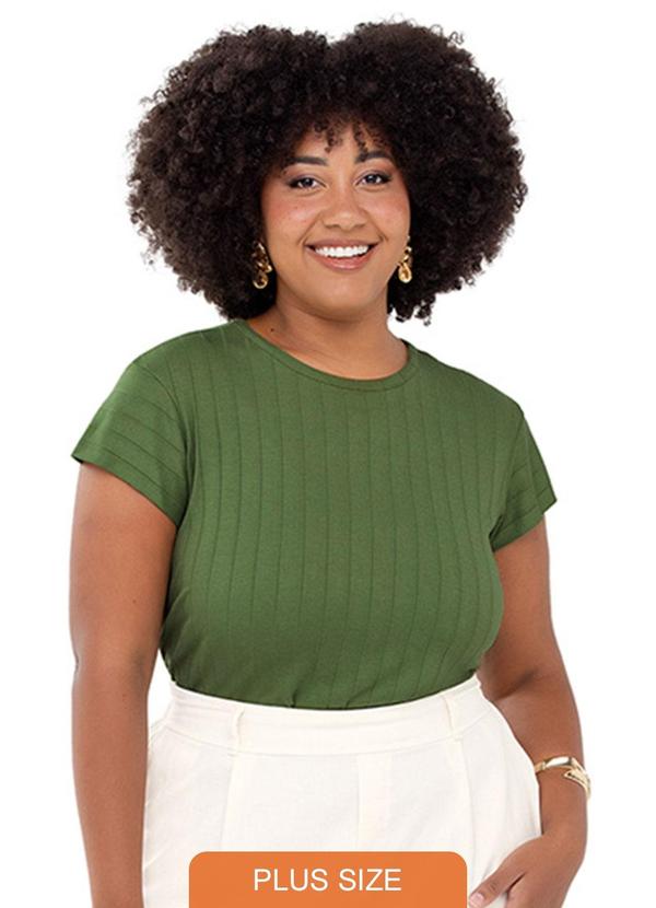 Rezzato - Blusa Canelada Manga Curta Plus Size Verde
