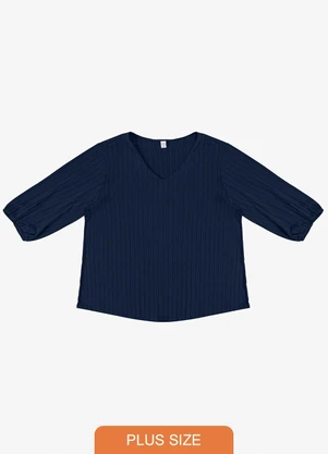 Infinita Cor - Blusa Canelada Plus Azul - INFINITA COR