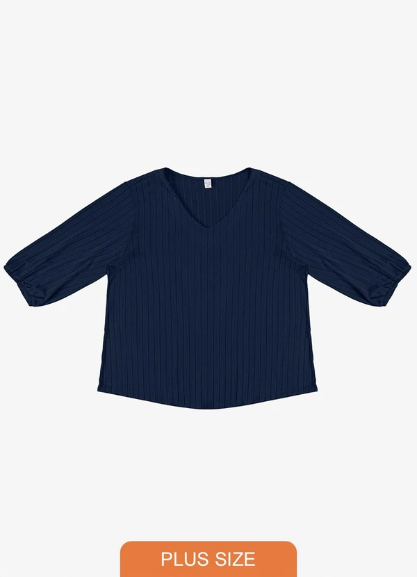 Infinita Cor - Blusa Canelada Plus Azul