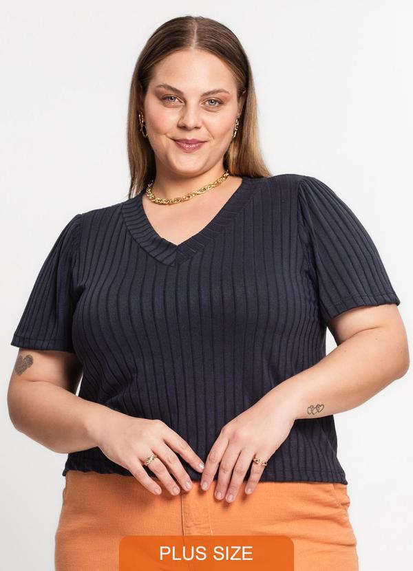 Infinita Cor - Blusa Canelada Plus Infinita Cor Azul 2