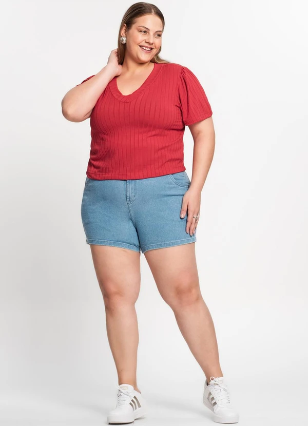 Infinita Cor - Blusa Canelada Plus Infinita Cor Vermelho 3