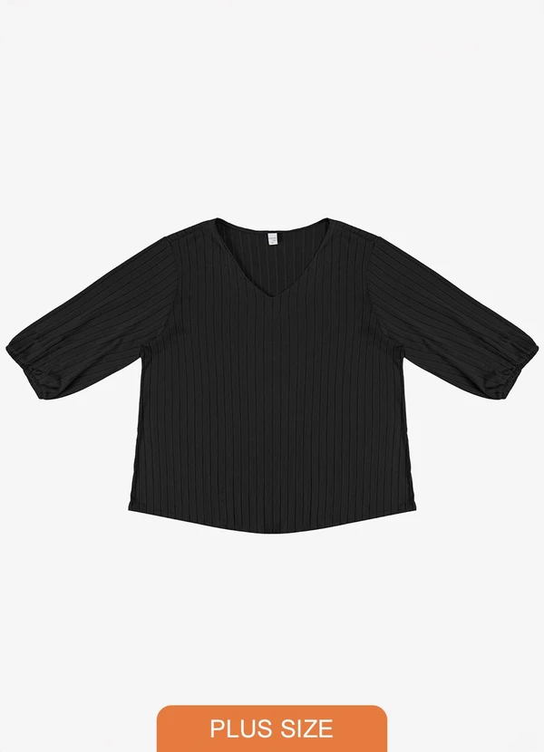 Infinita Cor - Blusa Canelada Plus Preto