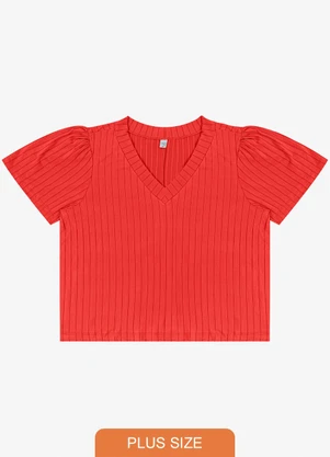 Infinita Cor - Blusa Canelada Plus Vermelho - INFINITA COR