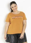 Blusa Caramelo com Estampa na Frente Plus Size