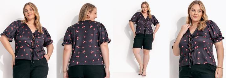 Blusa Cereja Preta em Malha Crepe