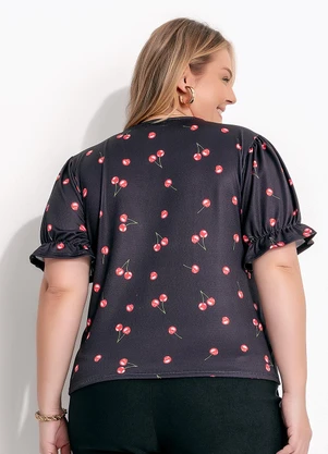 Marguerite - Blusa Cereja Preta em Malha Crepe - MARGUERITE