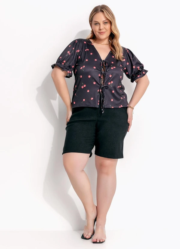 Marguerite - Blusa Cereja Preta em Malha Crepe 1