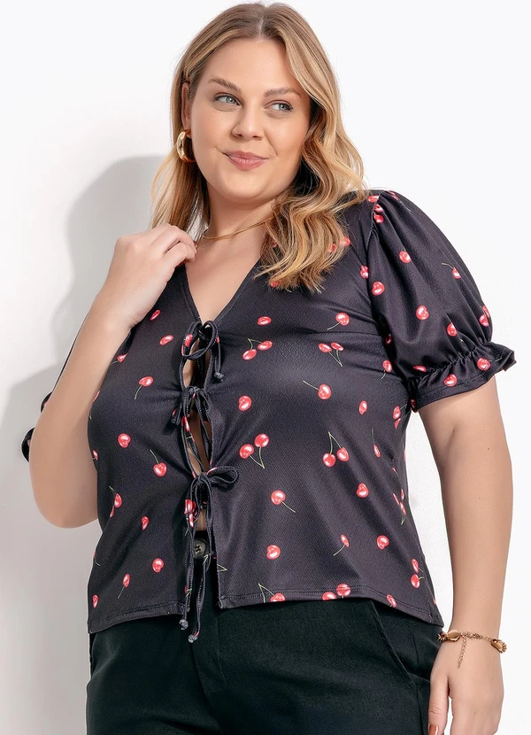 Marguerite - Blusa Cereja Preta em Malha Crepe 5