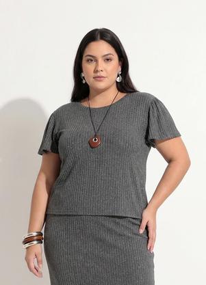 Blusa (Cinza) em Malha Canelada com Brilho
