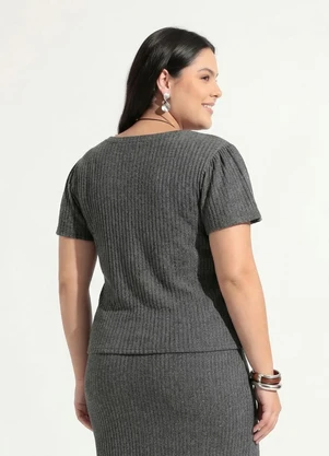 Marguerite - Blusa Cinza em Malha Canelada com Brilho - MARGUERITE