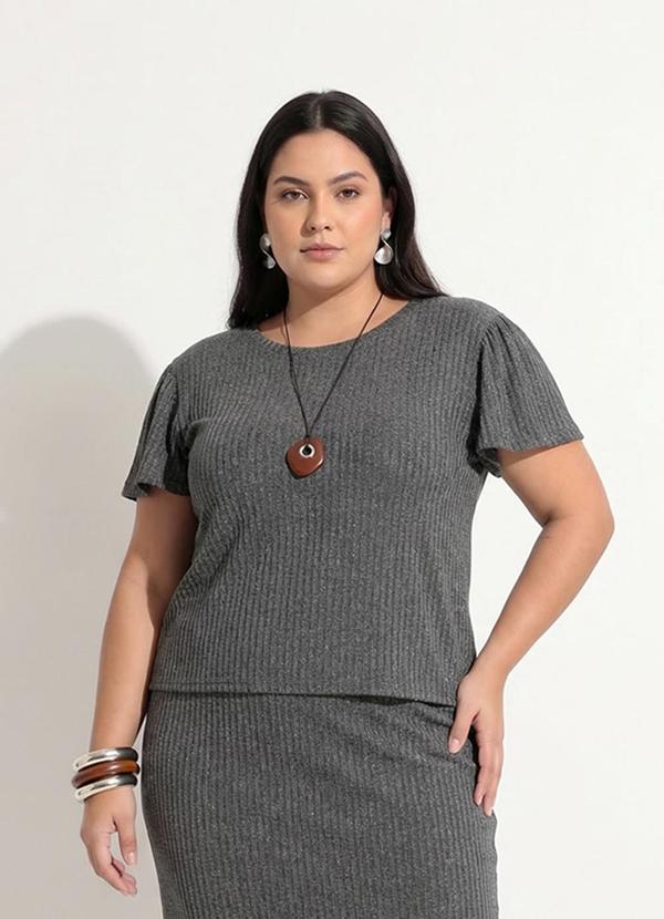 Blusa (Cinza) em Malha Canelada com Brilho