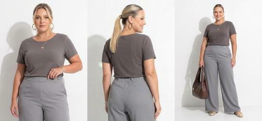 Blusa Cinza em Malha Crepe Encorpada