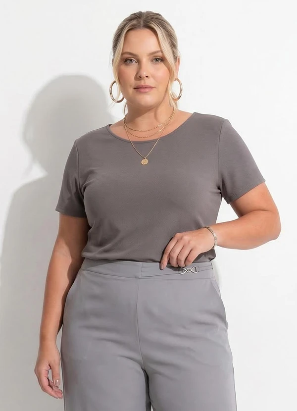 Marguerite - Blusa Cinza em Malha Crepe Encorpada