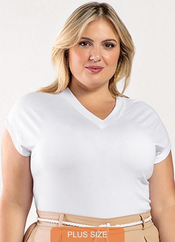 Rezzato - Blusa com Gola V Adulto Plus Feminino Branco