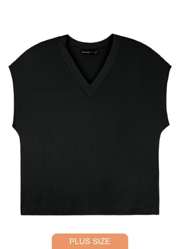 Rezzato - Blusa com Gola V Adulto Plus Feminino Preto