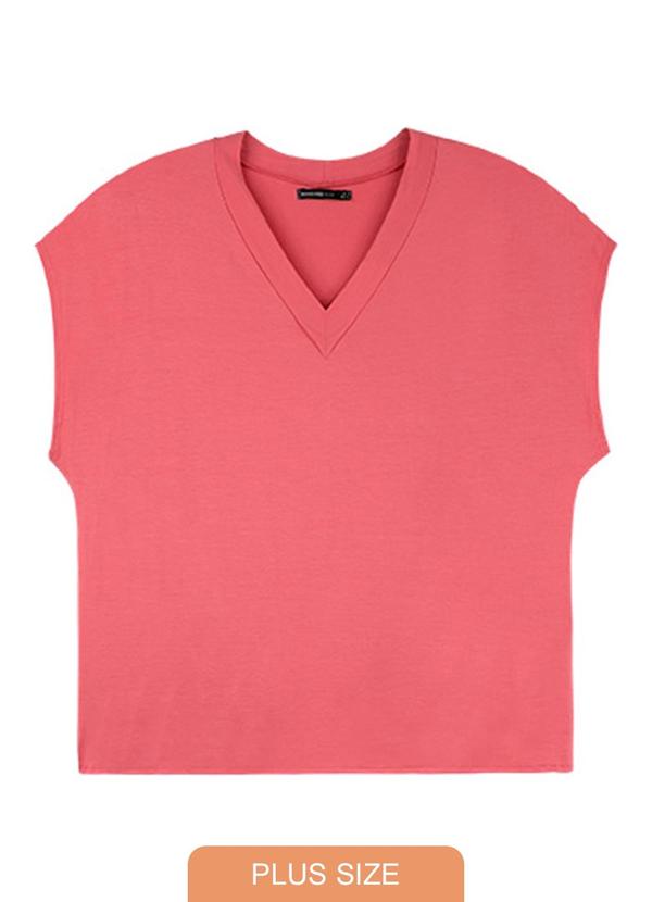 Rezzato - Blusa com Gola V Adulto Plus Feminino Rosa