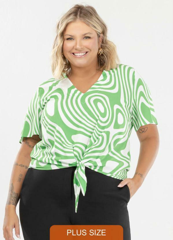 Donna Peck - Blusa com Laço para Amarrar Plus Size Verde