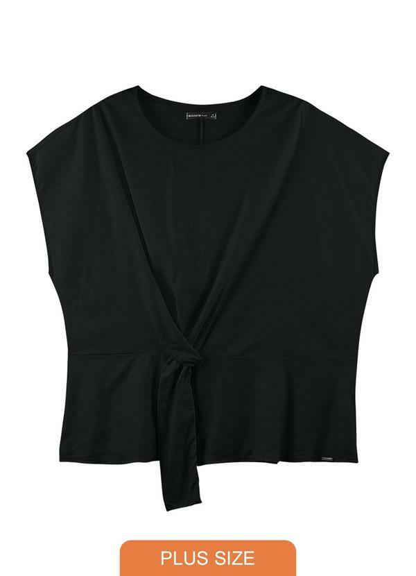 Outlet - Blusa com Nó Frontal Adulto Plus Size Preto